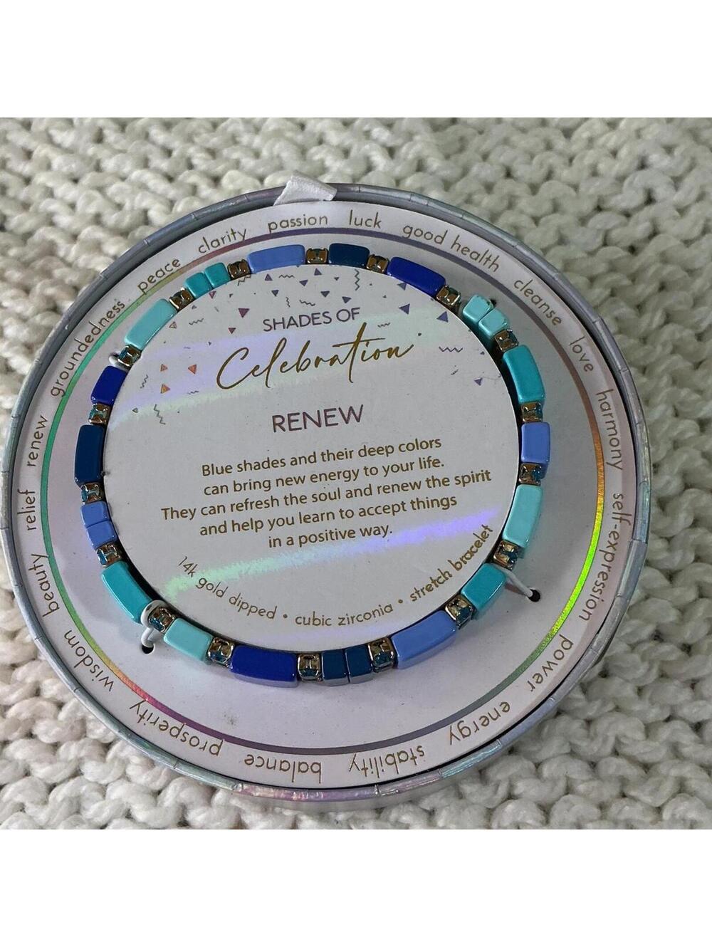 Shades of Celebration Renew Blue Stretch Bracelet 14K Gold Dipped NWT Gift Box